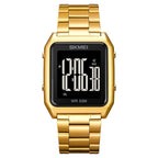 SKMEI 1879 Square Large Screen Men Steel Belt Multi-function EL Luminous Watch, Color: Gold - British D'sire