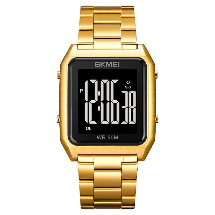 SKMEI 1879 Square Large Screen Men Steel Belt Multi-function EL Luminous Watch, Color: Gold - British D'sire