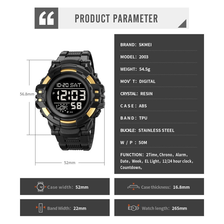 SKMEI 2003 Multifunctional Back Light Sports Watch Mens Countdown Date Alarm Clock Watch(Rose Gold White Machine) - British D'sire