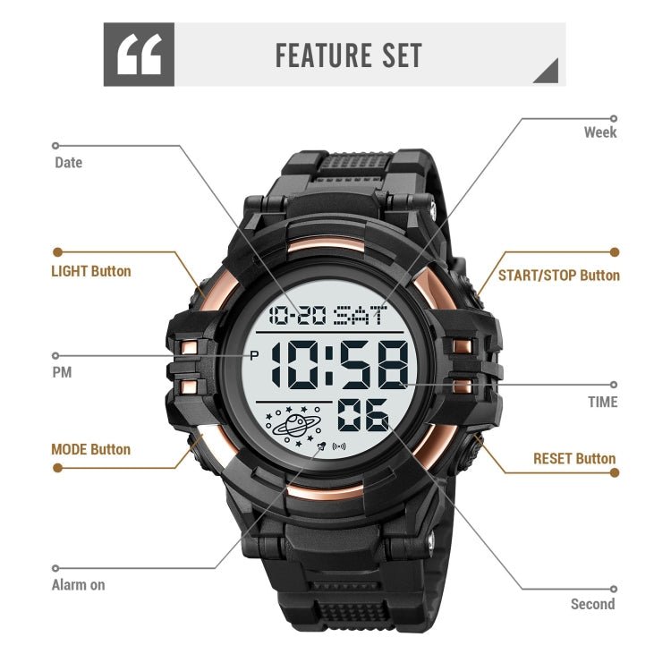 SKMEI 2003 Multifunctional Back Light Sports Watch Mens Countdown Date Alarm Clock Watch(Rose Gold White Machine) - British D'sire