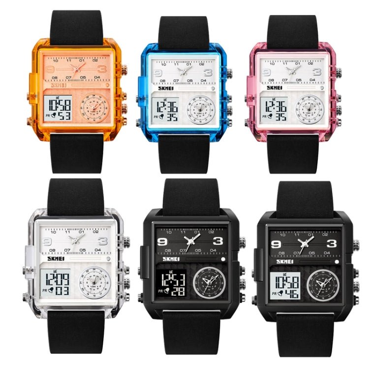 SKMEI 2021 Square Large Dial Triple Movement Men Sports Watch(Black White Machine) Secondary image