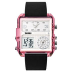 SKMEI 2021 Square Large Dial Triple Movement Men Sports Watch(Transparent Pink) - British D'sire