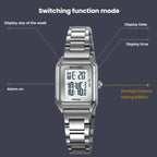 SKMEI 2493 Small Women Electronic Watch Square Steel Strap Watch, Style: Black Case White - British D'sire