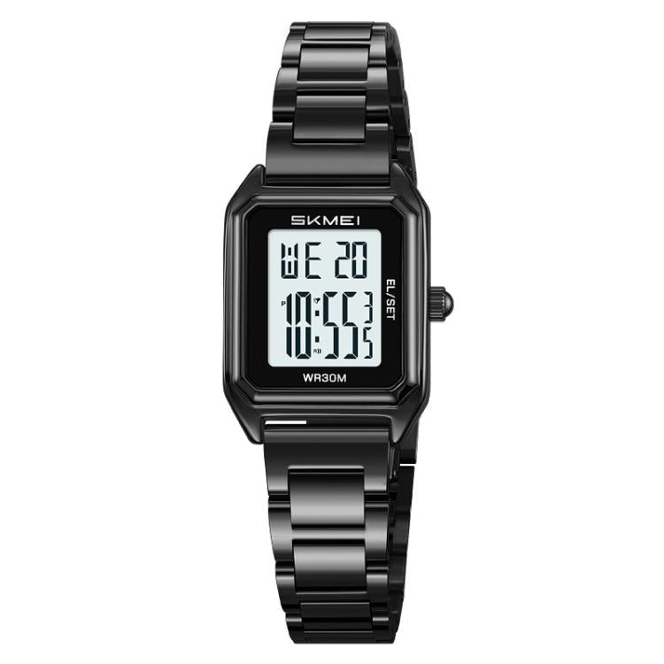 SKMEI 2493 Small Women Electronic Watch Square Steel Strap Watch, Style: Black Case White - British D'sire