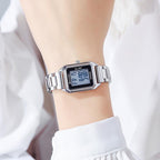 SKMEI 2493 Small Women Electronic Watch Square Steel Strap Watch, Style: Silver Case Black - British D'sire