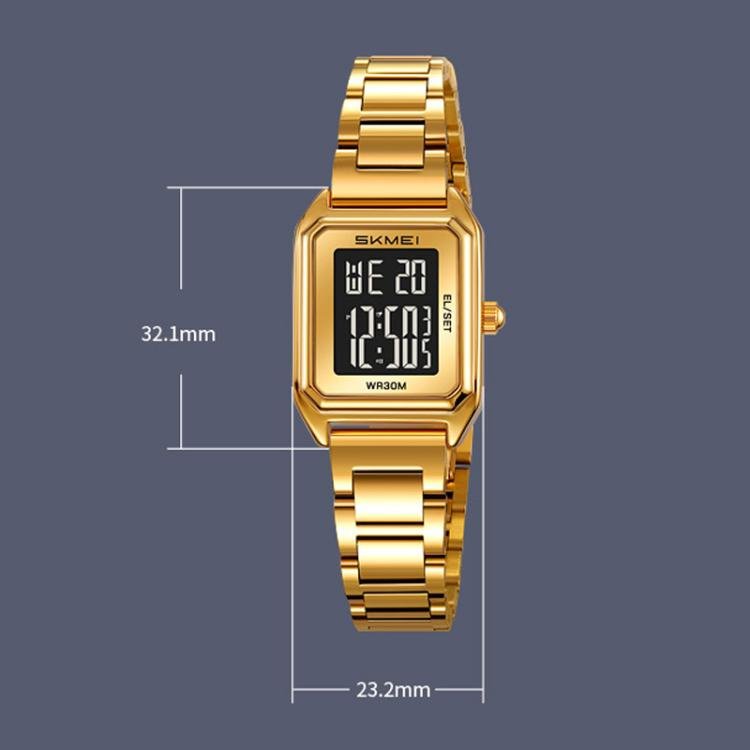 SKMEI 2493 Small Women Electronic Watch Square Steel Strap Watch, Style: Silver Case Black - British D'sire