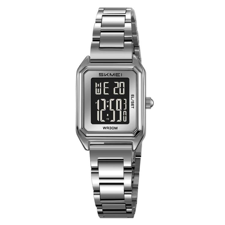 SKMEI 2493 Small Women Electronic Watch Square Steel Strap Watch, Style: Silver Case Black - British D'sire Main image
