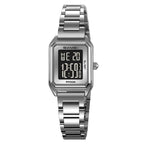 SKMEI 2493 Small Women Electronic Watch Square Steel Strap Watch, Style: Silver Case Black - British D'sire