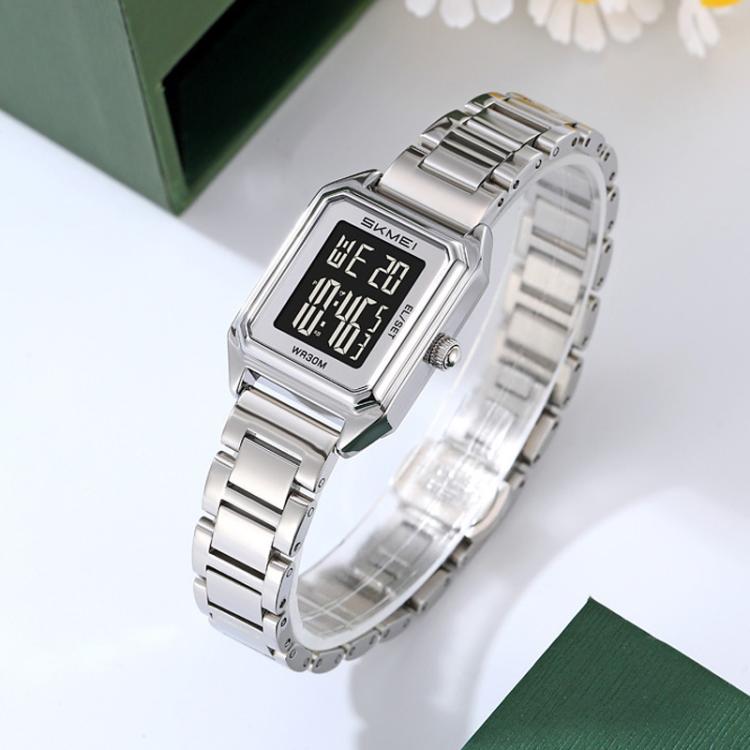 SKMEI 2493 Small Women Electronic Watch Square Steel Strap Watch, Style: Silver Case Black Secondary image