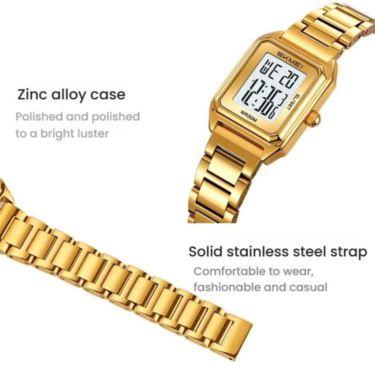 SKMEI 2493 Small Women Electronic Watch Square Steel Strap Watch, Style: Silver Case Black - British D'sire