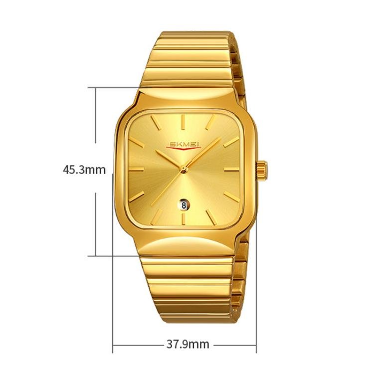 SKMEI 9361 Steel Strap Textured Dial Watch Business Casual Square Quartz Watch, Style: Silver Case Black Dial - British D'sire