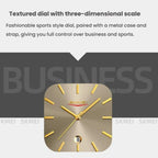 SKMEI 9361 Steel Strap Textured Dial Watch Business Casual Square Quartz Watch, Style: Silver Case Black Dial - British D'sire