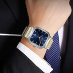 SKMEI 9361 Steel Strap Textured Dial Watch Business Casual Square Quartz Watch, Style: Silver Case Black Dial - British D'sire
