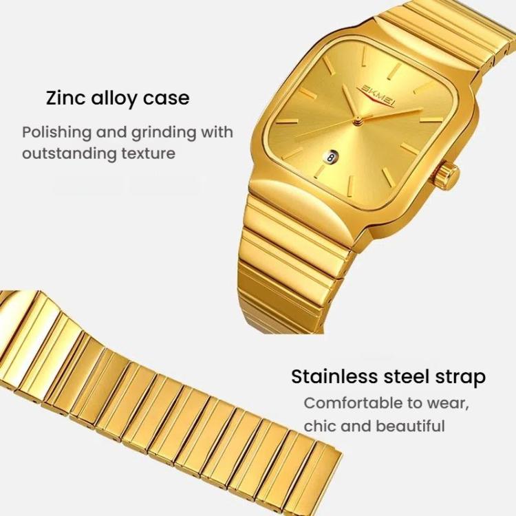 SKMEI 9361 Steel Strap Textured Dial Watch Business Casual Square Quartz Watch, Style: Silver Case Black Dial - British D'sire