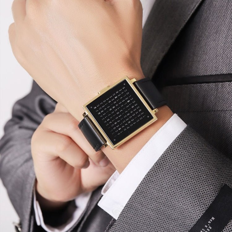 SKMEI Multi-function Letter Display Dial Square Men Electronic Watch, Color: Gold Leather Band Secondary image