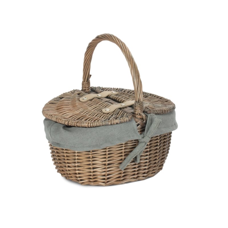 Small Antique Wash Double Lidded Oval Picnic Basket - Shopping Baskets - British D'sire
