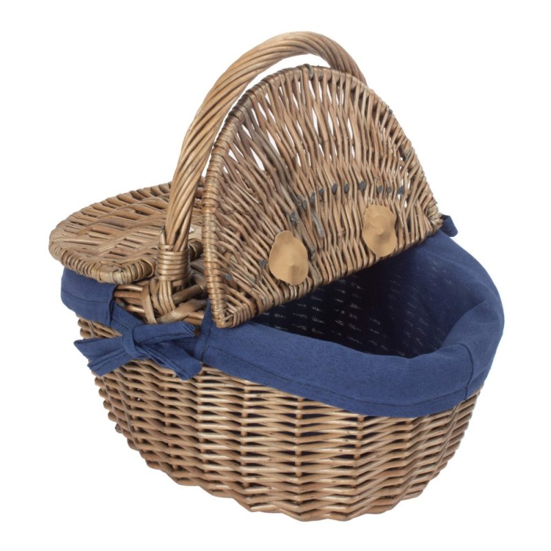 Small Antique Wash Double Lidded Oval Picnic Basket - Shopping Baskets - British D'sire