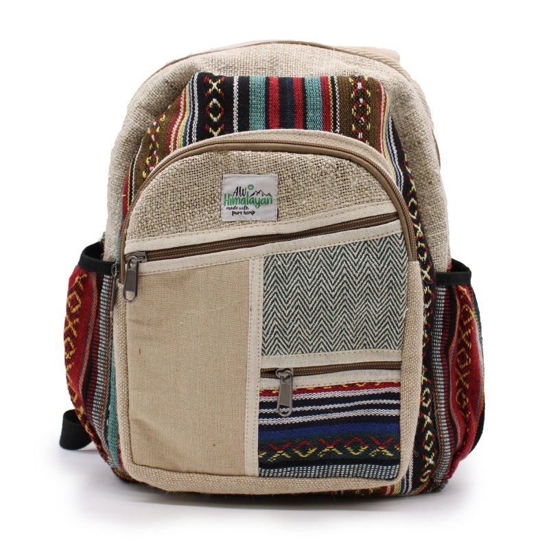 Small Backpack - Zig Zag Zips Style 30x22x7 (cm) - Pure Hemp and Cotton Bags - British D'sire