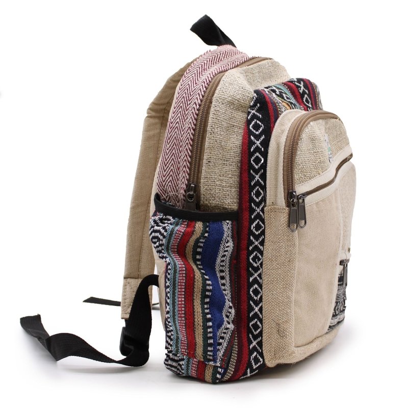 Small Backpack - Zig Zag Zips Style 30x22x7 (cm) - Pure Hemp and Cotton Bags - British D'sire