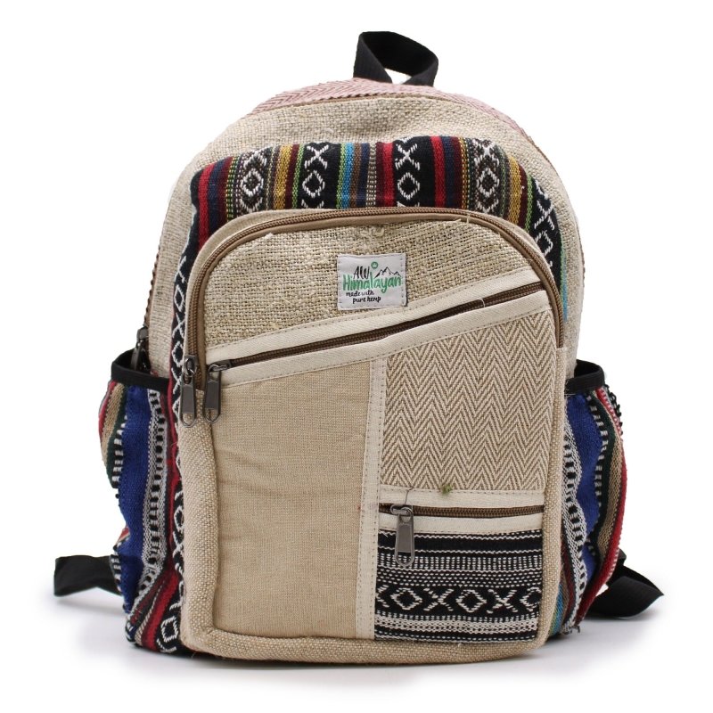 Small Backpack - Zig Zag Zips Style 30x22x7 (cm) - Pure Hemp and Cotton Bags - British D'sire