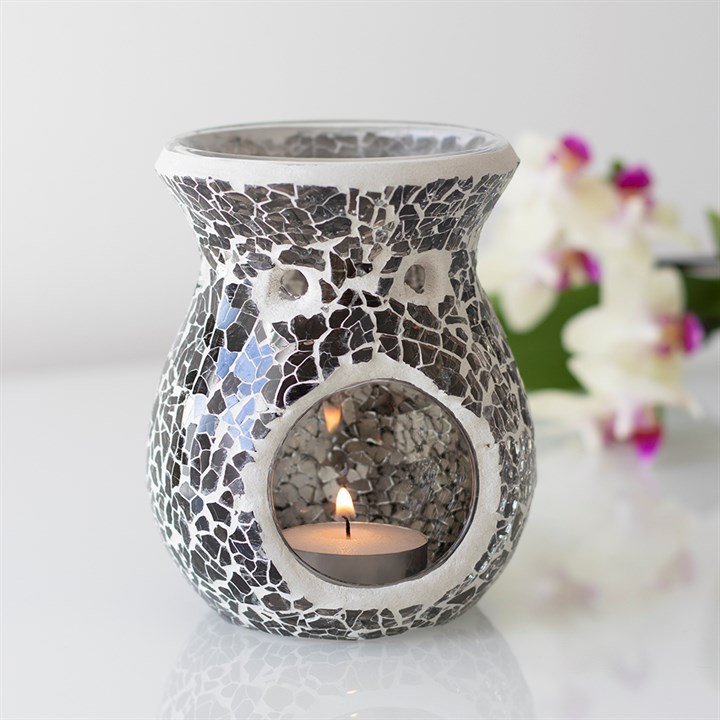 Small Gunmetal Grey Crackle Oil Burner and Wax Warmer - British D'sire
