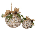 Small LED White Rattan Bauble With Branches And Ribbon - Christmas Decor - British D'sire