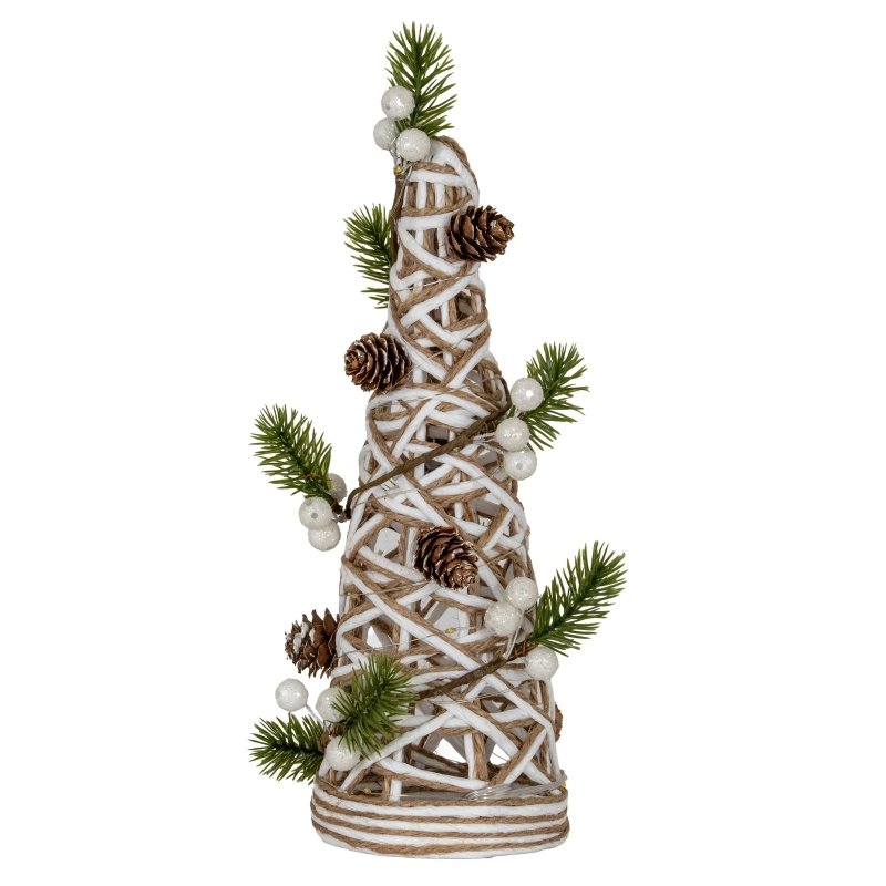 Small LED White Rattan Cone Tree With Winter Branches - Christmas Decor - British D'sire