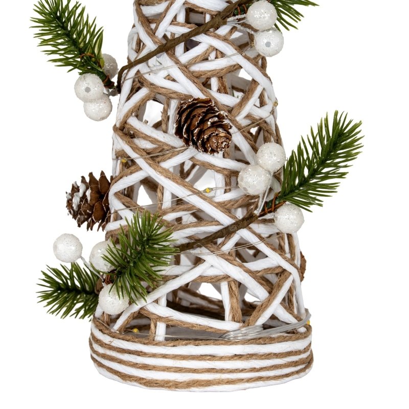 Small LED White Rattan Cone Tree With Winter Branches - Christmas Decor - British D'sire