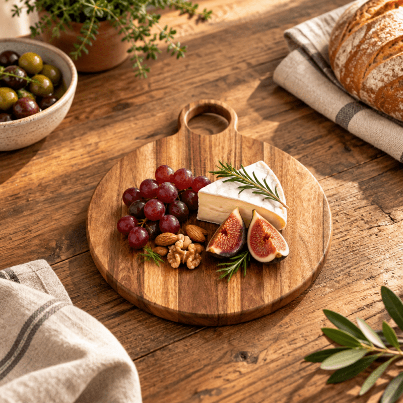 Small Round Acacia Serving Board With Handle - Felt Placemats & Coasters - British D'sire