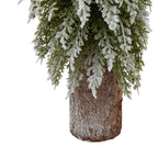 Small Snowy Fir Tree On Tall Wood Log - Christmas Decor - British D'sire