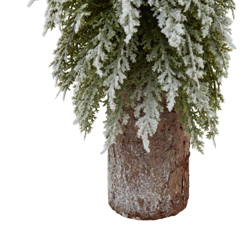 Small Snowy Fir Tree On Tall Wood Log - Christmas Decor - British D'sire