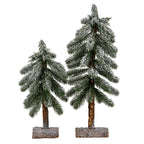 Small Snowy Pine Tree On Wooden Stand - Christmas Decor - British D'sire