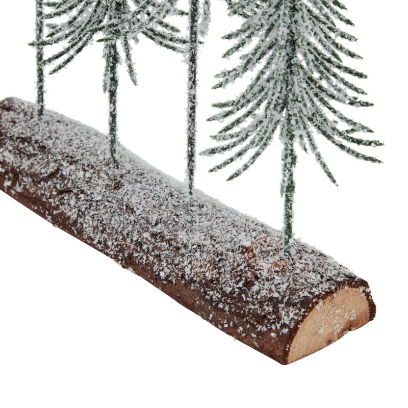 Small Snowy Spindle Tree Quad In Wood Log - Christmas Decor - British D'sire