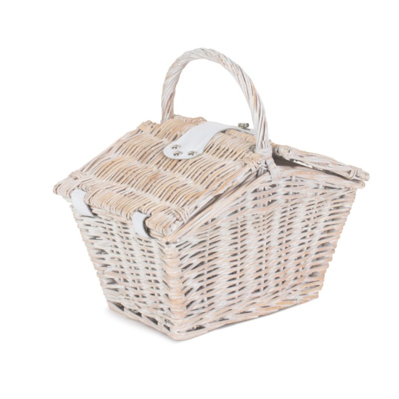 Small White Elegant Picnic Wicker Basket - Empty Picnic Baskets - British D'sire