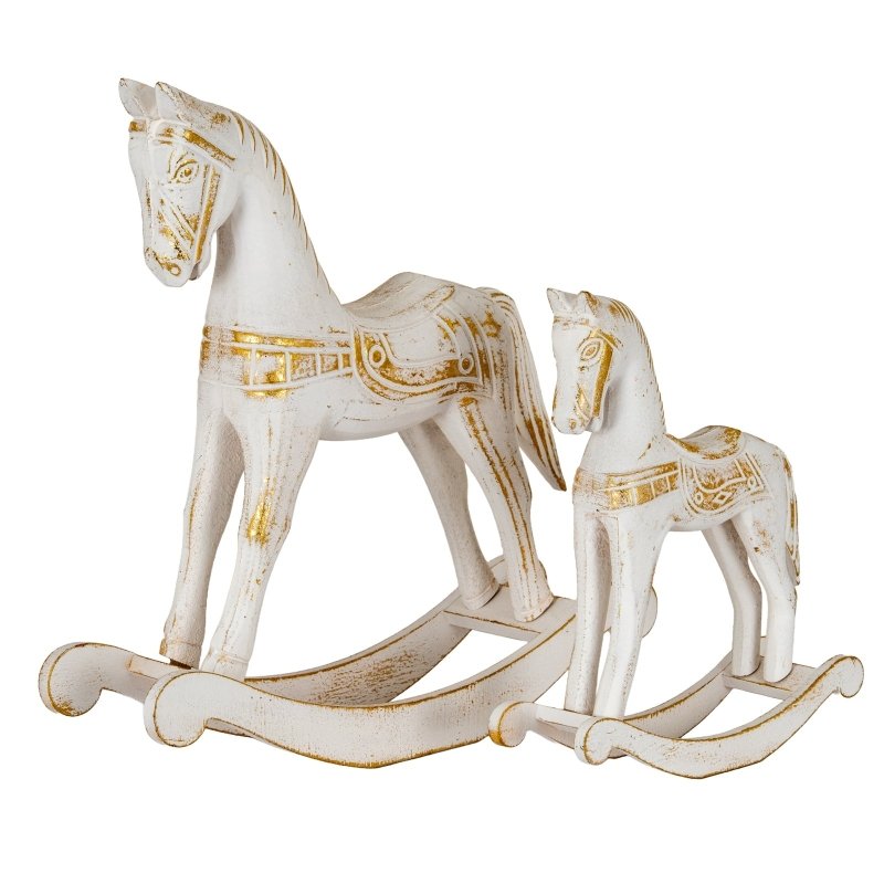Small Whitewashed Wooden Rocking Horse - Christmas Decor - British D'sire
