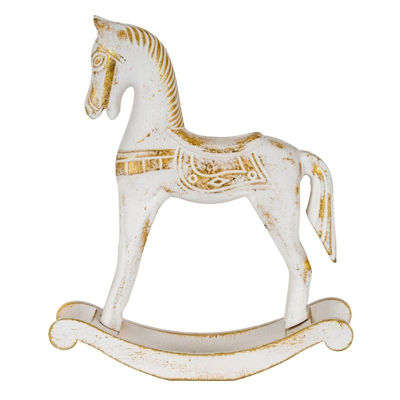 Small Whitewashed Wooden Rocking Horse - Christmas Decor - British D'sire