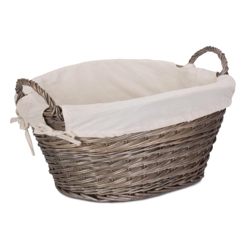 Small Wicker Wash Basket with White Lining - Laundry Baskets - British D'sire Main image