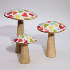 Small Wooden Mushroom - Pastel Hearts - Enamel Mushrooms - British D'sire