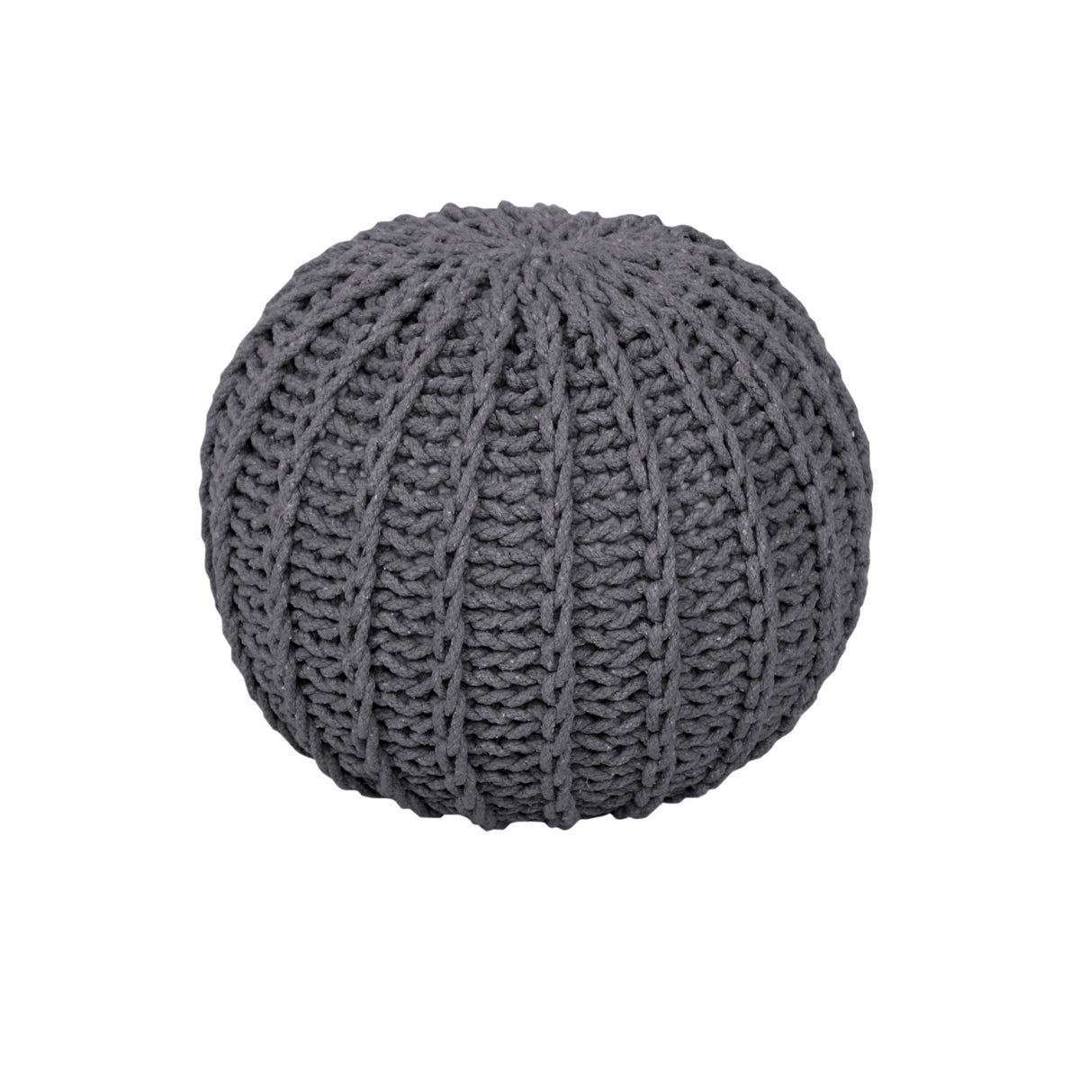 Cable Knit Round Pouffe Chunky Seat Decor Footstool Ottoman 100% Cotton Handmade - Grey
