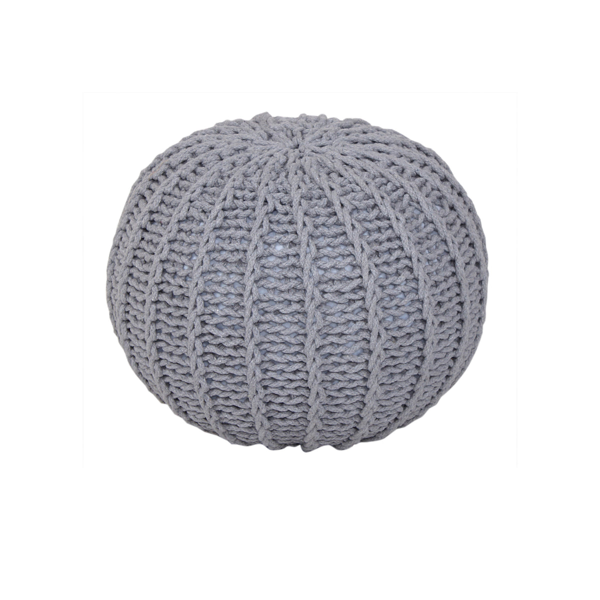 Cable Knit Round Pouffe Chunky Seat Decor Footstool Ottoman 100% Cotton Handmade - Silver
