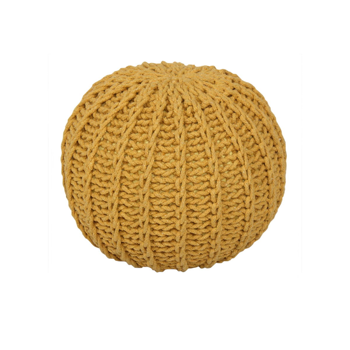 Cable Knit Round Pouffe Chunky Seat Decor Footstool Ottoman 100% Cotton Handmade - Ochre