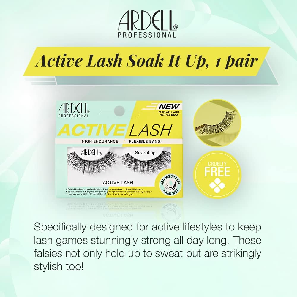 Ardell Active Lash Soak It Up False Eyelashes, Water-resistant, Medium Volume and Length, Vegan Friendly, 1 Pair (Pack of 1) Secondary image