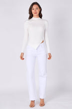 Soft Touch Ribbed Asymmetric Knit Top – White - Top - British D'sire