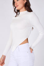 Soft Touch Ribbed Asymmetric Knit Top – White - Top - British D'sire