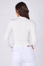 Soft Touch Ribbed Asymmetric Knit Top – White - Top - British D'sire