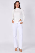 Soft Touch Ribbed Asymmetric Knit Top – White - Top - British D'sire