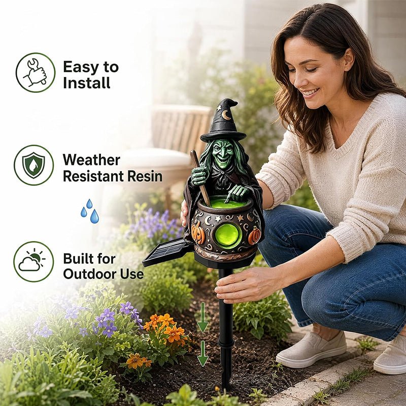 Solar Halloween Garden Lights – Witch Shoe, Pumpkin & Resin Stake Lanterns, Dusk-to-Dawn Auto On/Off for Yard & Outdoor Path - British D'sire