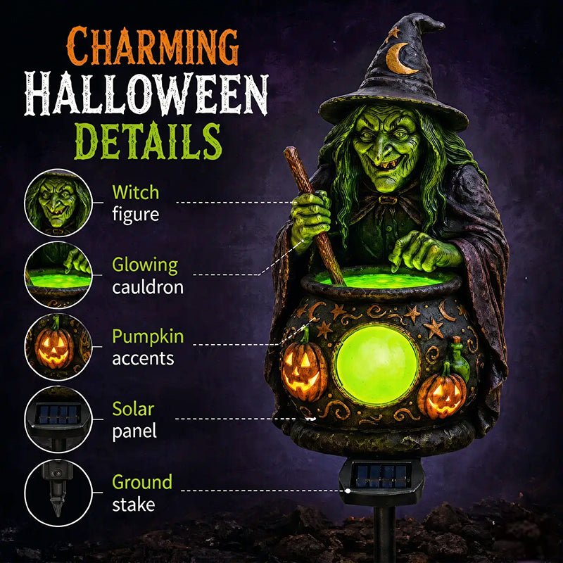 Solar Halloween Garden Lights – Witch Shoe, Pumpkin & Resin Stake Lanterns, Dusk-to-Dawn Auto On/Off for Yard & Outdoor Path - British D'sire