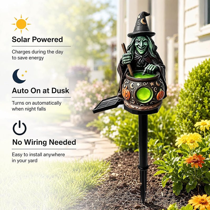 Solar Halloween Garden Lights – Witch Shoe, Pumpkin & Resin Stake Lanterns, Dusk-to-Dawn Auto On/Off for Yard & Outdoor Path - British D'sire