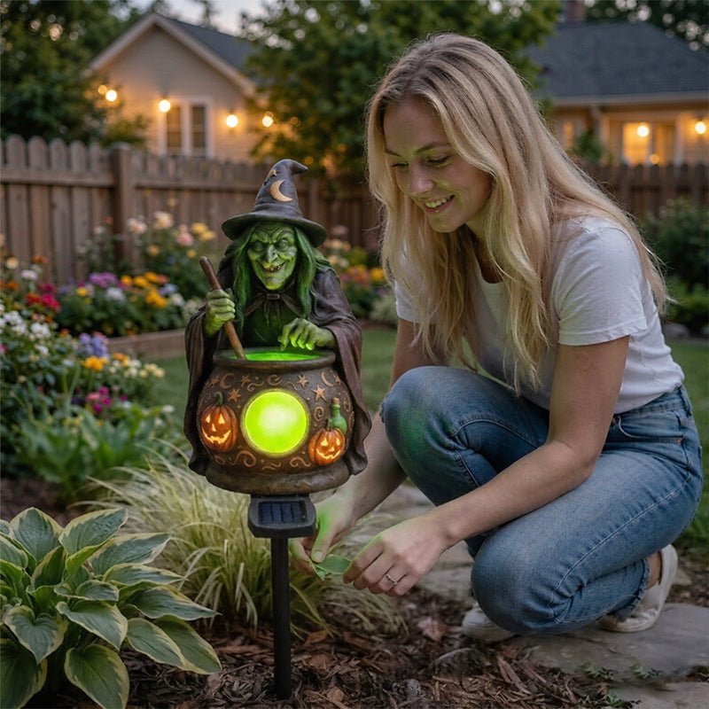 Solar Halloween Garden Lights – Witch Shoe, Pumpkin & Resin Stake Lanterns, Dusk-to-Dawn Auto On/Off for Yard & Outdoor Path - British D'sire
